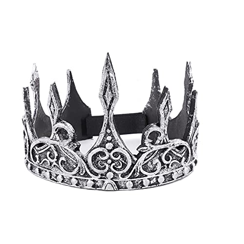 Proumhang King Crown Royal Medieval Soft Crown Diadema PU Espuma Corona Hombre Disfraz Sombrero Tocado para Cosplay Fiesta de disfraces Halloween Talla única Plata