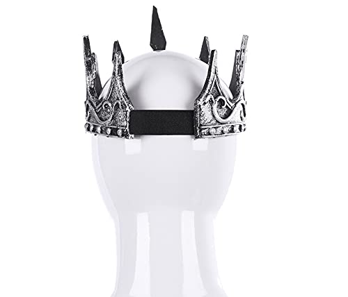 Proumhang King Crown Royal Medieval Soft Crown Diadema PU Espuma Corona Hombre Disfraz Sombrero Tocado para Cosplay Fiesta de disfraces Halloween Talla única Plata