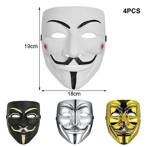 PTBWS 4 pcs Mascara V de Vendetta, Halloween Anonymous Mask,Máscara de Hacker, de Halloween fiesta de cosplay Mask