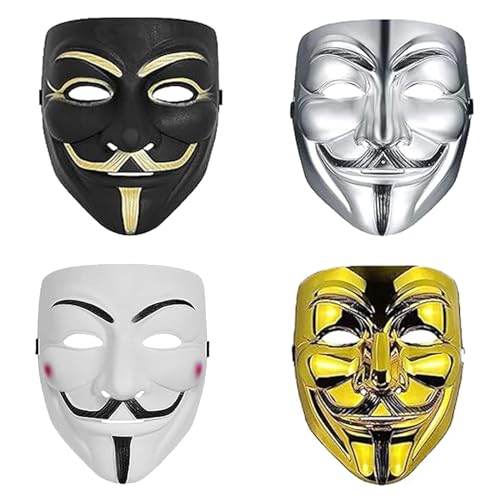 PTBWS 4 pcs Mascara V de Vendetta, Halloween Anonymous Mask,Máscara de Hacker, de Halloween fiesta de cosplay Mask