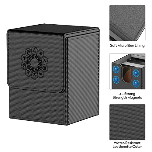 Pulchra Estuche para TCG, Magnetic Flip Box con 2 Divider, Tamaño Grande para Tiene hasta más de 150 cartas, Deck Box - Elemento (Negro)