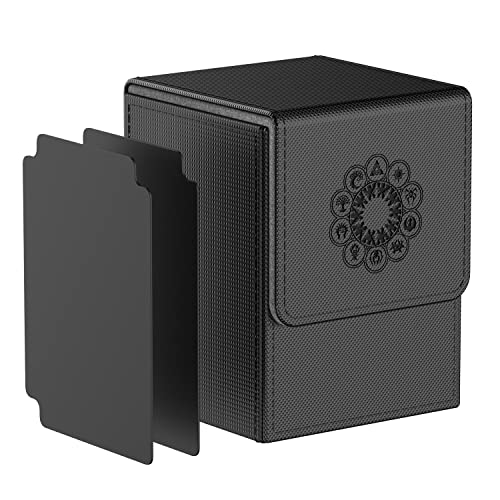 Pulchra Estuche para TCG, Magnetic Flip Box con 2 Divider, Tamaño Grande para Tiene hasta más de 150 cartas, Deck Box - Elemento (Negro)