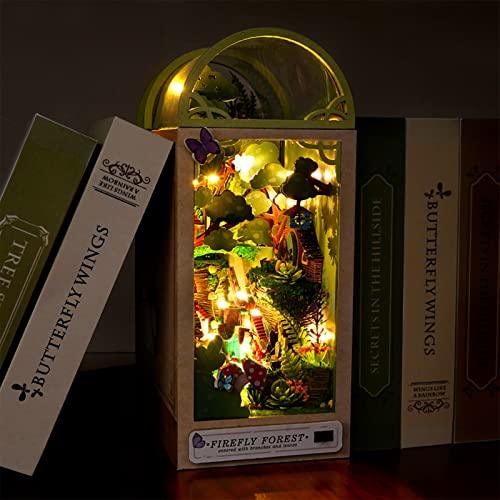 Pumpumly Kit De Rincón De Libro De Bricolaje – Colombia En Miniatura Bosque De Luciérnagas con Luz LED, Rompecabezas 3D, Decoración De Estantería De Arte De Madera, Juguetes Educativos/Regalo