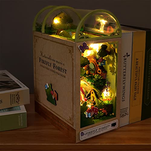 Pumpumly Kit De Rincón De Libro De Bricolaje – Colombia En Miniatura Bosque De Luciérnagas con Luz LED, Rompecabezas 3D, Decoración De Estantería De Arte De Madera, Juguetes Educativos/Regalo