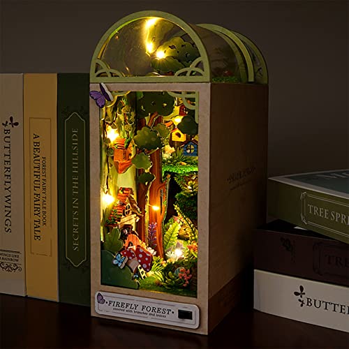 Pumpumly Kit De Rincón De Libro De Bricolaje – Colombia En Miniatura Bosque De Luciérnagas con Luz LED, Rompecabezas 3D, Decoración De Estantería De Arte De Madera, Juguetes Educativos/Regalo
