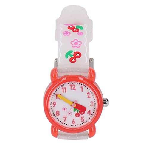 PUSOKEI Reloj de Dibujos Animados en 3D para Niños, Patrón de Cereza Rosa, Relojes Impermeables, Reloj Digital de Pulsera para Niños Pequeños para Niñas de 3 a 10 Años (Blanco)