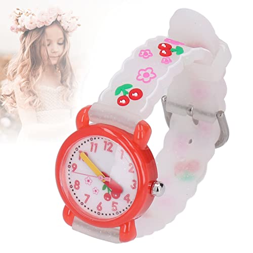 PUSOKEI Reloj de Dibujos Animados en 3D para Niños, Patrón de Cereza Rosa, Relojes Impermeables, Reloj Digital de Pulsera para Niños Pequeños para Niñas de 3 a 10 Años (Blanco)