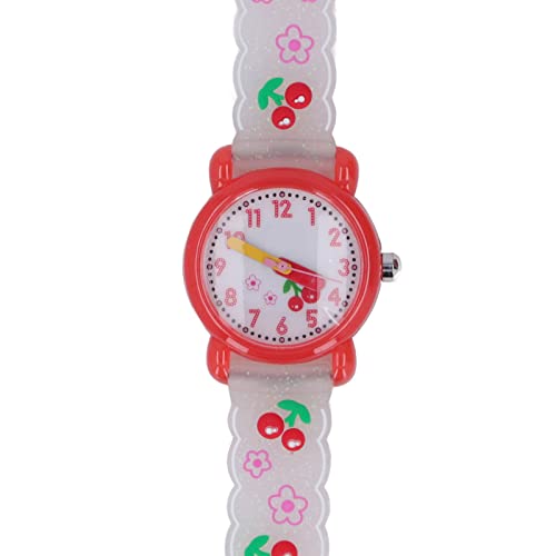 PUSOKEI Reloj de Dibujos Animados en 3D para Niños, Patrón de Cereza Rosa, Relojes Impermeables, Reloj Digital de Pulsera para Niños Pequeños para Niñas de 3 a 10 Años (Blanco)