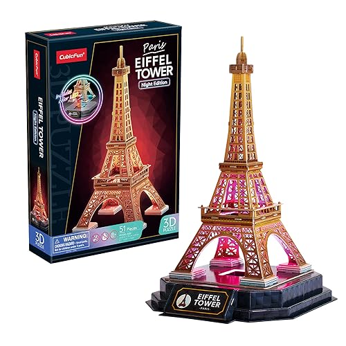 Puzzle 3D - Torre Eiffel Led | Puzzle 3D Regalo Niño 8 Años | Puzzle 3D Adultos Y Puzzle 3D Niños | Maquetas para Montar Niños | Maquetas para Construir Adultos | Puzzles 3D | 51 Piezas