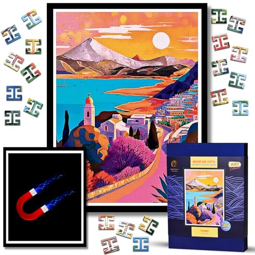 Puzzle De Madera Con Marco - Puzzles De Arte Para Adultos - Rompecabezas Magnetico Difficil - Cuadro Decoración Paisaje - Regalos Originales de Navidad Y Cumpleaños (Mountain Vista)