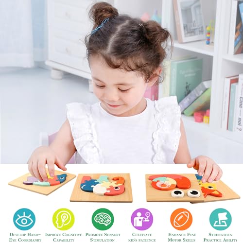 Puzzle Madera, Beihre 6pcs Puzzle de Animales de Madera Niños, Juguetes Infantiles de Madera Juguetes Educativos de 1 2 3 4 Años, Juegos Montessori 1 Año Regalos de Cumpleaños para Niños y Niñas