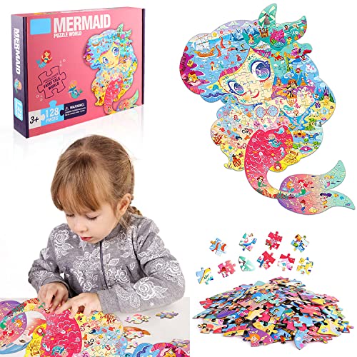 Puzzle Rompecabezas Niños Juegos Educativos de Animales Jigsaw Puzzle Sirenita 128 Piezas Rompecabezas para Niños Puzzles Educa para Adults Infantiles Niño Niñas 3 4 5 6 7 8 9 10 Años Regalo