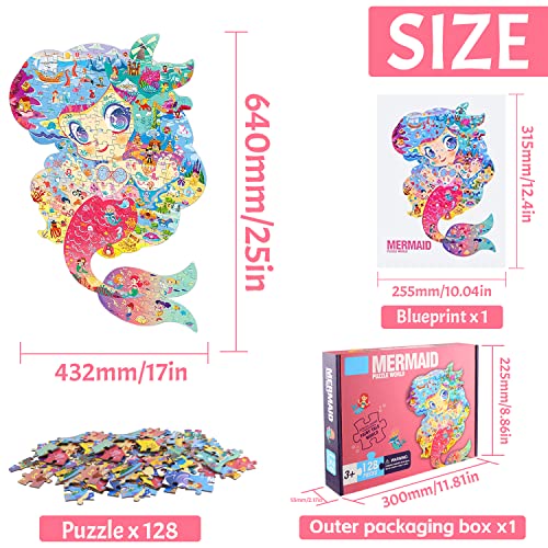 Puzzle Rompecabezas Niños Juegos Educativos de Animales Jigsaw Puzzle Sirenita 128 Piezas Rompecabezas para Niños Puzzles Educa para Adults Infantiles Niño Niñas 3 4 5 6 7 8 9 10 Años Regalo