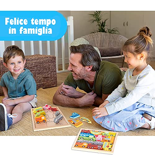 Puzzles de Madera con Marco,Puzzles de Madera 3D,Puzzles de Madera para Niños,Puzzles de Madera Coches Puzzles Educativos para Niños 2 3 4 Años Juguetes Educativos Montessori