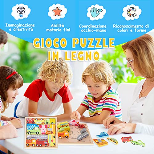 Puzzles de Madera con Marco,Puzzles de Madera 3D,Puzzles de Madera para Niños,Puzzles de Madera Coches Puzzles Educativos para Niños 2 3 4 Años Juguetes Educativos Montessori