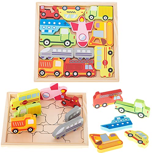 Puzzles de Madera con Marco,Puzzles de Madera 3D,Puzzles de Madera para Niños,Puzzles de Madera Coches Puzzles Educativos para Niños 2 3 4 Años Juguetes Educativos Montessori