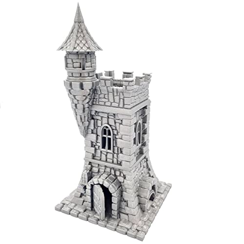 Q P Quality Printing 3D Paisaje de terreno del mago de la torre de vigilancia para mesa y RPG 28-32 mm, miniaturas de juego de guerra DnD D&D, impreso en 3D y pintable, T2C-004