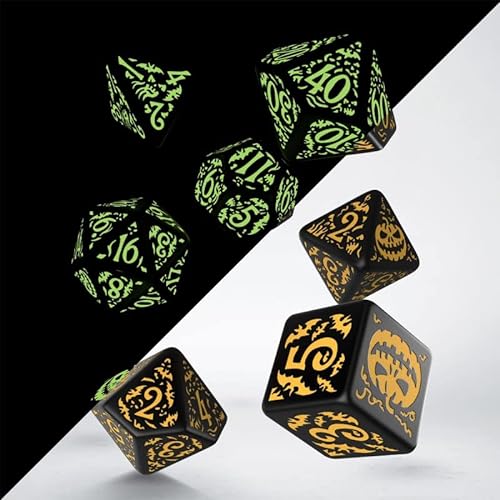 Q-WORKSHOP HALLOWEEN PUMPKIN DICE SET BRILLANTE EN LA OSCURIDAD NARANJA Y NEGRO HISTORIA JUEGOS DE ROL NUEVO