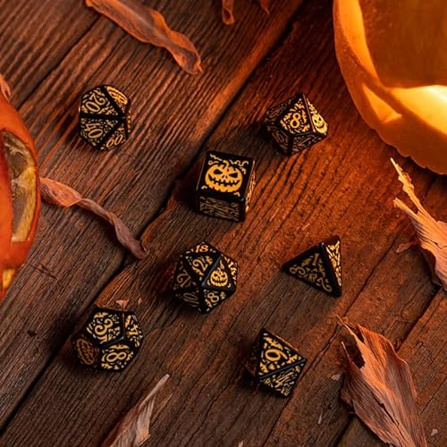 Q-WORKSHOP HALLOWEEN PUMPKIN DICE SET BRILLANTE EN LA OSCURIDAD NARANJA Y NEGRO HISTORIA JUEGOS DE ROL NUEVO