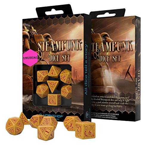 Q WORKSHOP Steampunk Mango & Red [Unusual] RPG Dice Set 7 Polyhedral Pieces