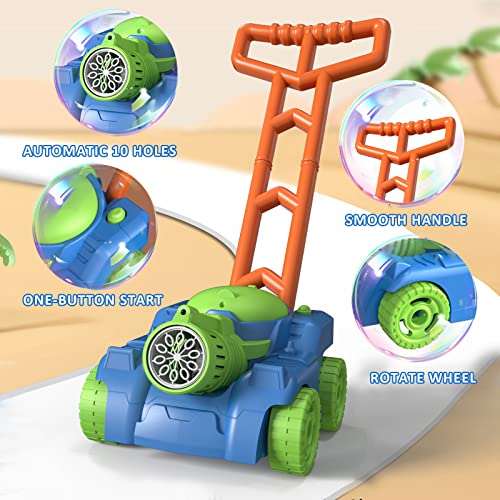 QDRAGON Máquina de Burbujas para Niños, Bubble Lawn Mower Kids Juguetes Bubble Mower con 2 Solución de Burbujas para Fiesta al Aire Libre Boda