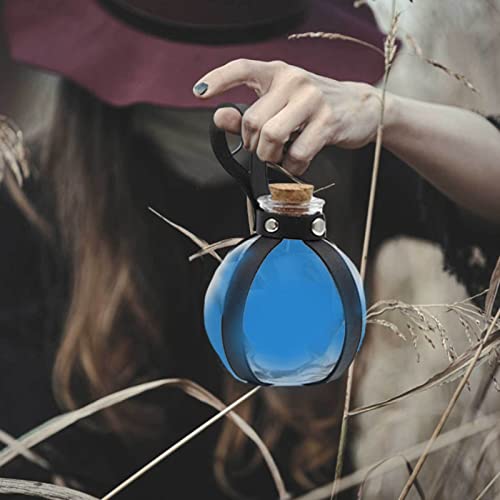 Qeyeid Funda mágica para Halloween – Botella esférica transparente mago con cinturón cuero medieval, bruja y mago, funda para poción corcho mágico oscuro, accesorio disfraz caballero medieval