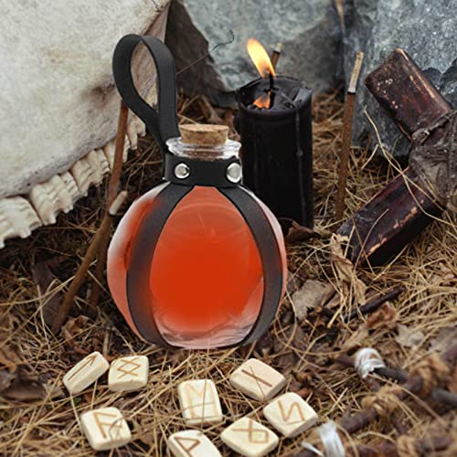 Qeyeid Funda mágica para Halloween – Botella esférica transparente mago con cinturón cuero medieval, bruja y mago, funda para poción corcho mágico oscuro, accesorio disfraz caballero medieval