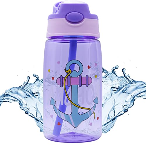 Qindalo. Botella de Agua para niños de 480 ml libre de BPA con Pajita y apertura One Click. Mod. Anchor