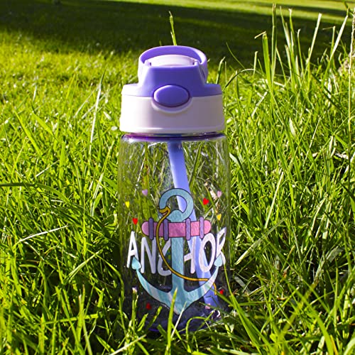 Qindalo. Botella de Agua para niños de 480 ml libre de BPA con Pajita y apertura One Click. Mod. Anchor