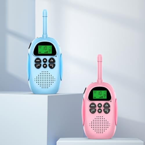 Qoier Walkie Talkies de Mano de 2 Piezas con batería incorporada de 1000 mAh Walkie Talkies de Dibujos Animados Radio de 2 vías Walkie Talkies Juguetes Largo Alcance 22 Canales para Acampar