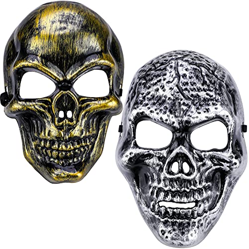 Qpout Máscaras de Halloween para adultos, Máscara anónima de calavera aterradora,Máscara de hacker plateada divertida para hombres/mujeres Fiesta De Halloween Accesorio de mascarada cosplay Decoración