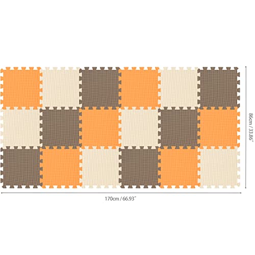 qqpp Alfombra Puzzle para Niños Bebe Infantil - Suelo de Goma EVA Suave. 18 Piezas (30 * 30 * 1cm), Naranja,Marrón,Beige. QQC-BFJb18N