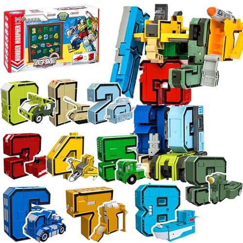 QSLKI Robots Numéricos Transformables, Juguetes Transformables para Regalo de Cumpleaños, Juguetes Intelectuales para Niños, Regalos,Juguetes Robots Educativos Stem 3-6 Años Niños Jugando Aprendiendo