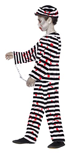 quskay Halloween Disfraz De Convicto Zombi Para NiñOs, Disfraz De Prisionero Zombie Para Hombre, Traje CláSico A Rayas Convicto Con Esposas Accesorios Para Fiestas Carnaval Y Halloween (Adult-L)