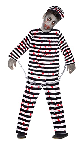 quskay Halloween Disfraz De Convicto Zombi Para NiñOs, Disfraz De Prisionero Zombie Para Hombre, Traje CláSico A Rayas Convicto Con Esposas Accesorios Para Fiestas Carnaval Y Halloween (Adult-L)