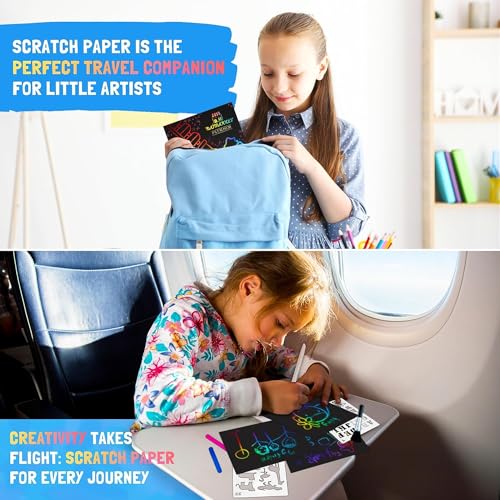 Raimarket: 74 Papel Magico Scratch Art para Niños, Papel Rascar Láminas de Dibujo. Hojas Negras Rascar Colores Cartulinas Mágicas. Dibujo Niños & Papel Negro para Rascar - Ideal 3 4 5 6 7 8 Años