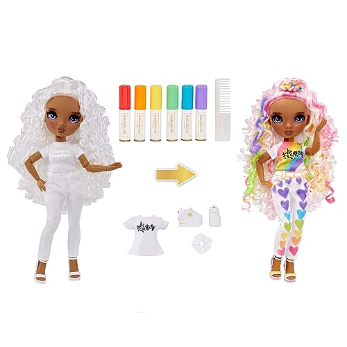 RAINBOW HIGH Colour & Create Muñeca Fashion DIY - Ojos morados, Pelo Rizado, Top y Zapatos Extra, rotuladores Lavables Arcoiris - Colorea, CREA, Juega, aclara y Repite - para niños y niñas de 4 a 12