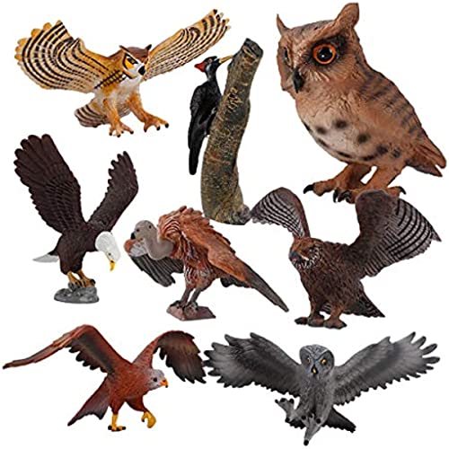 RAUKS 8pcs Juego de Juguetes de Aves realistas, Figuras de Animales de Aves realistas, PVC, Aves, búho, águila, Modelos de pájaros, Juguetes educativos para decoración de Escritorio