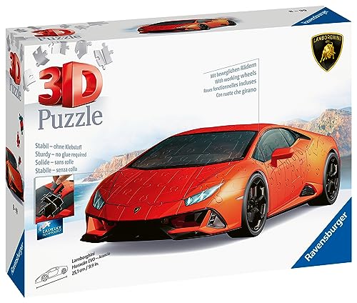 Ravensburger - 3D Puzzle Lamborghini Huracán EVO, Vehiculos, 108 Piezas, 10+ Años, Nueva Versión