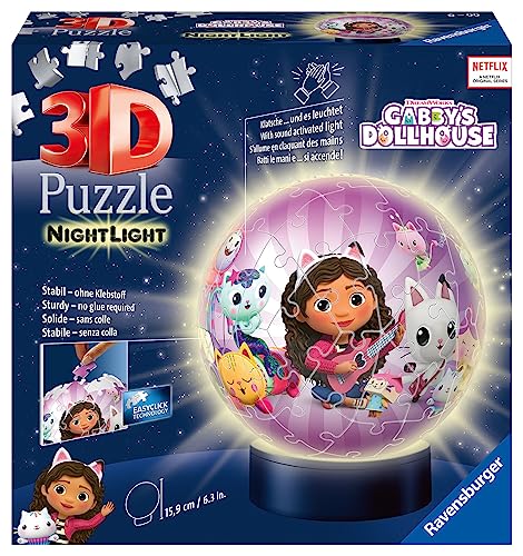 Ravensburger - 3D Puzzle Nightlamp Gabby's Dollhouse, Puzzle Ball con Luces, 72 Piezas, 6+ Años