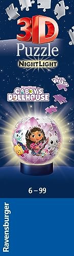 Ravensburger - 3D Puzzle Nightlamp Gabby's Dollhouse, Puzzle Ball con Luces, 72 Piezas, 6+ Años