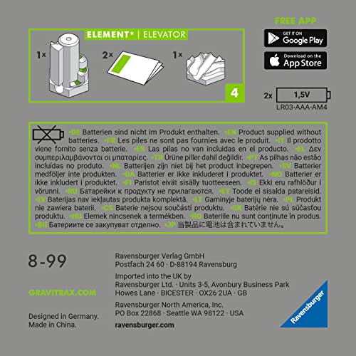 Ravensburger - GraviTrax Power Elevator - Ascensor Electrónico, Juego Stem Innovador y Educativo, 8+ Años, Accesorio