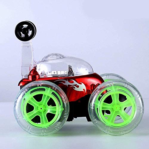 Recargable 3D Flip Car Niños Inalámbrico RC Coche Juguete Eléctrico 360 ° Giratorio Acrobacias Carreras Luces LED Música Volcado Acrobacias Camión Buggy Hobby Juguetes Regalos (Color: Rojo) (Ro