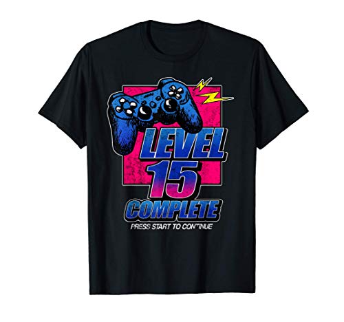 Regalo de un videojuego completo de nivel 15 de cumpleaños Camiseta