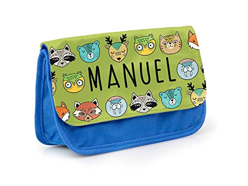 Regalo Original Estuche Escolar Infantil Personalizado con Nombre y Animales Salvajes para la Vuelta al Cole Tipo Bolsa para Material Escolar 13 cm x 21 cm