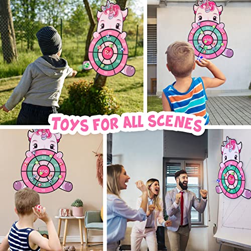 Regalos de unicornio para niños y niñas, 72 cm, diana de velcro con 12 pelotas, juegos de mesa para niños, juegos de lanzamiento para interiores y exteriores, regalos de fiesta para niños, niñas a