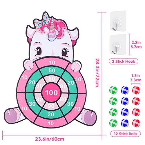 Regalos de unicornio para niños y niñas, 72 cm, diana de velcro con 12 pelotas, juegos de mesa para niños, juegos de lanzamiento para interiores y exteriores, regalos de fiesta para niños, niñas a