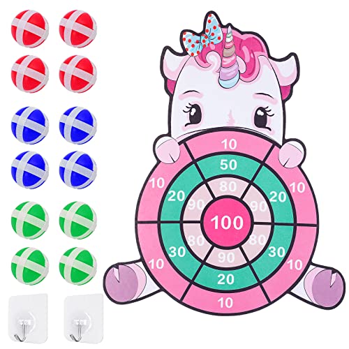 Regalos de unicornio para niños y niñas, 72 cm, diana de velcro con 12 pelotas, juegos de mesa para niños, juegos de lanzamiento para interiores y exteriores, regalos de fiesta para niños, niñas a