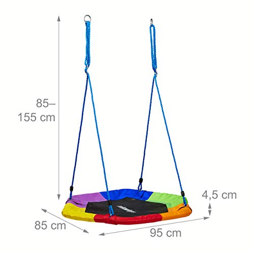 Relaxdays Columpio Nido, Hexagonal, Niños y Adultos, Balancín Exterior máx. 100kg, Altura Regulable, 95x85cm, Multicolor