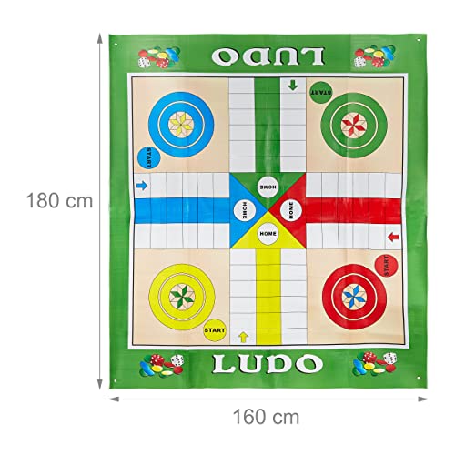 Relaxdays Parchís XXL, Juego de Mesa Gigante con 16 Fichas, 2 Dados y 4 Clavijas, Ludo de Jardín, 160x180 cm, Multicolor, (10030902)